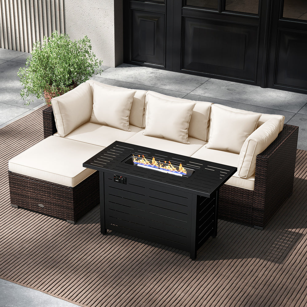 Heavy-duty Frame Rattan Sofa Set with 60000 BTU Firepit Table-Off White - Gallery View 1 of 11