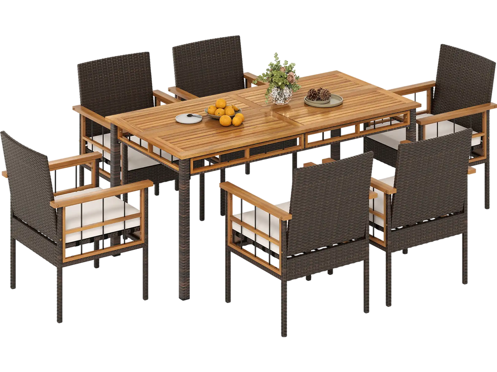 7 Pieces PE Wicker Patio Dining Set for Garden and Backyard