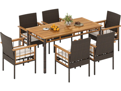 Costway 7-Piece PE Wicker Patio Dining Set Garden Backyard 76137210 New