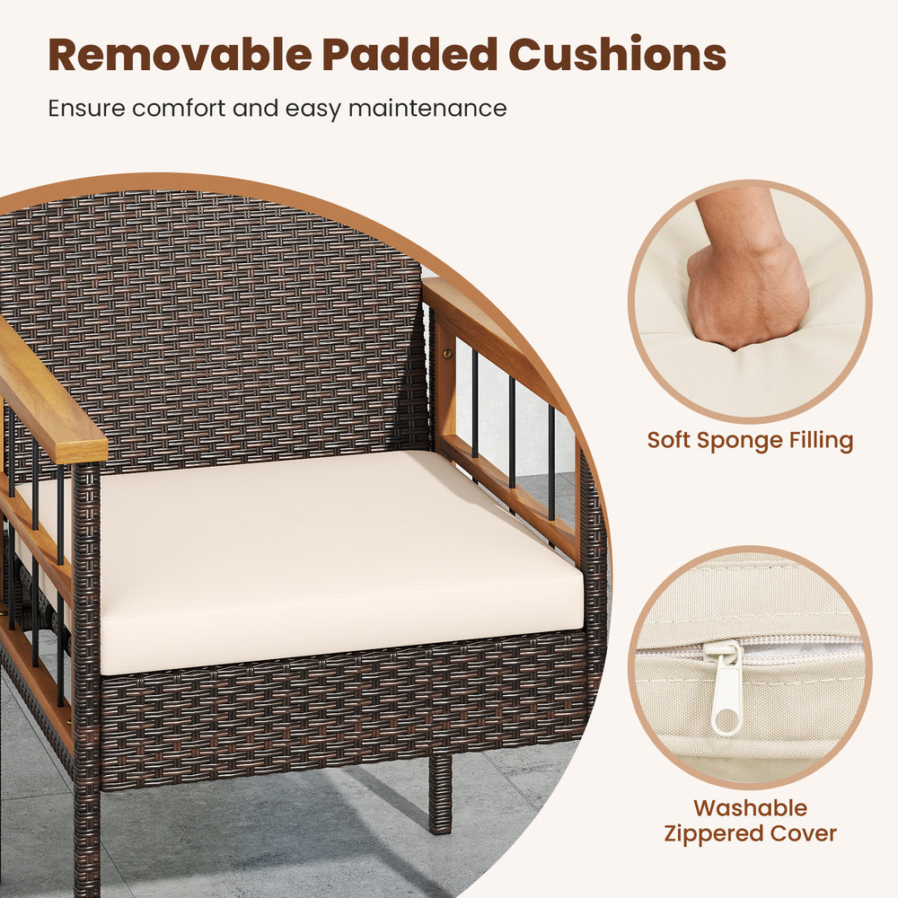 Close-up of removable padded cushion with soft sponge filling and washable zippered cover for the PE wicker patio.