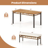 Product dimensions of the 3 Pieces Acacia Wood Patio Dining Set, showcasing the table and bench sizes for outdoor use.