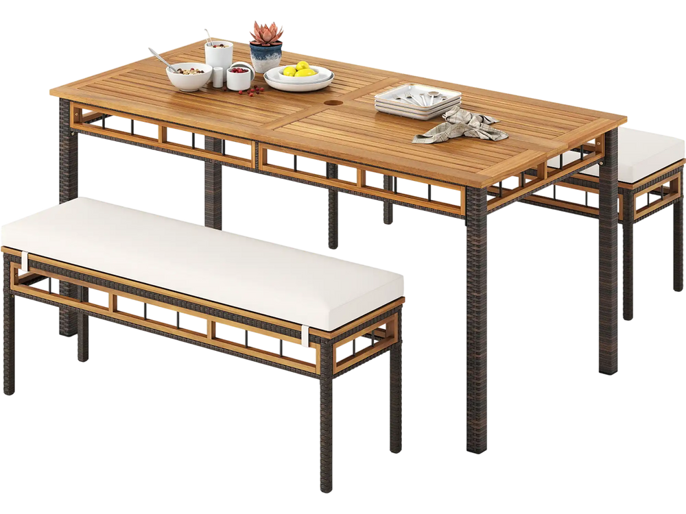 3 Pieces Acacia Wood Patio Dining Set for Deck and Backyard