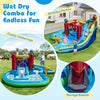 Inflatable water park with splash pool, long slide, and mesh storage bag for backyard fun and safety.