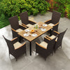 Outdoor dining set for 6 featuring acacia wood table and handwoven PE rattan armchairs, perfect for patio gatherings.