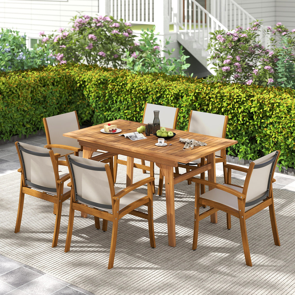 9 Pieces Outdoor Acacia Wood Patio Dining Set for 6-8-Yellow - Gallery View 1 of 10