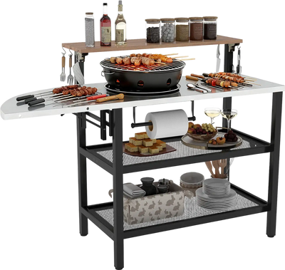 Costway Foldable Outdoor Grill Table Flip-Up Top 2 Storage Shelves 87290226 New