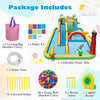 Inflatable water slide with climbing wall and jumping area, includes 680W blower, ideal for summer backyard fun.