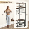 5-tier corner hall tree with metal frame, adjustable foot pads, and ample storage for shoes and clothes in a compact.