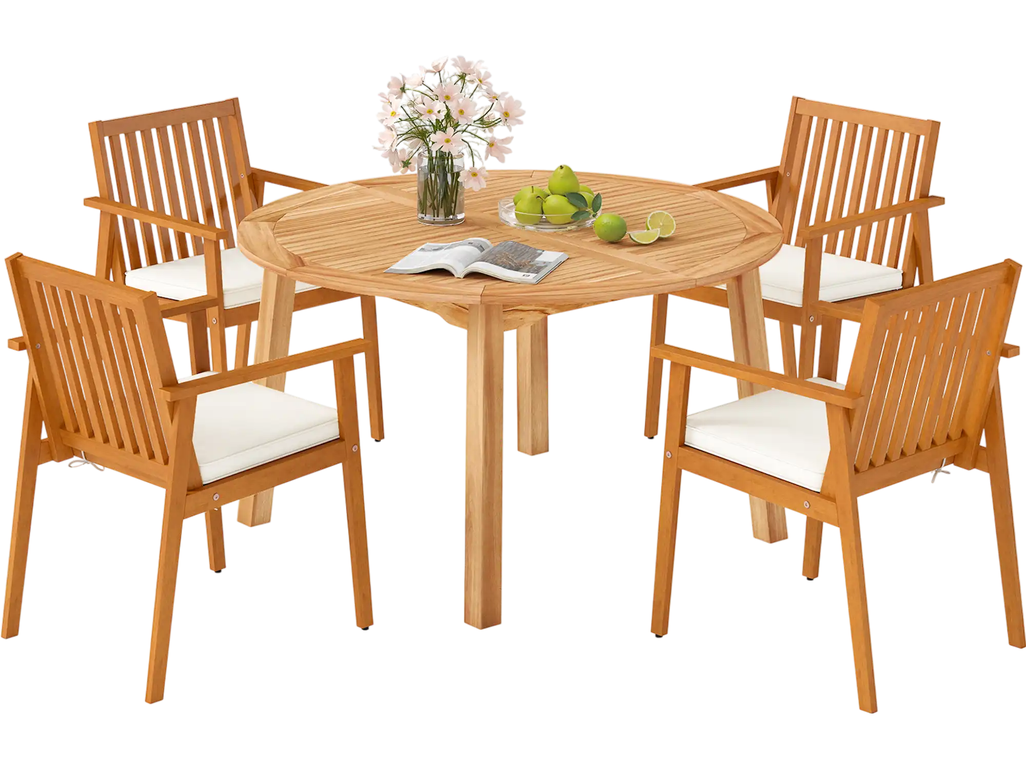 Costway 5-Pc Acacia Wood Patio Dining Set w/ Umbrella Hole 11221443 New