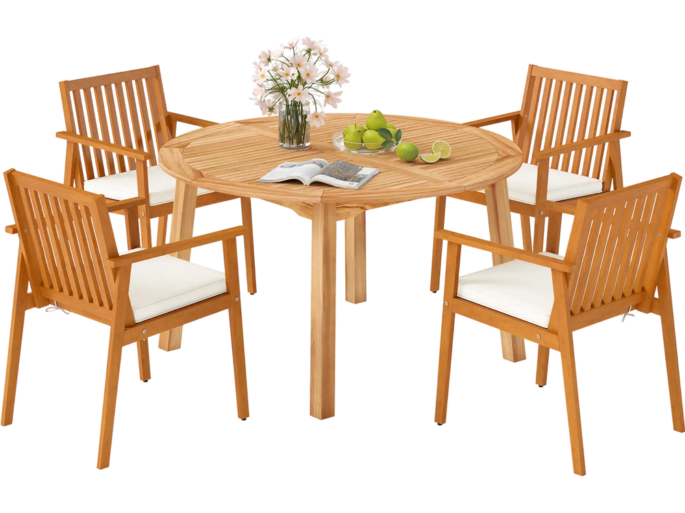 5 Pieces Acacia Wood Patio Dining Set with Umbrella Hole