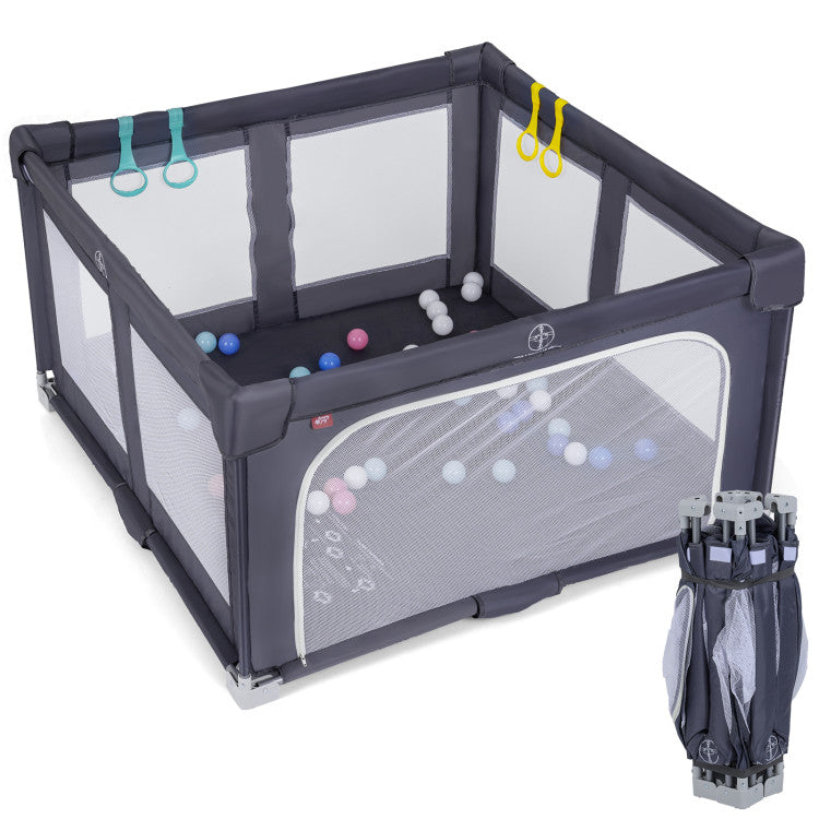Large baby playpen with removable sensory toys, thick velvet mat, and colorful ocean balls for safe play and.
