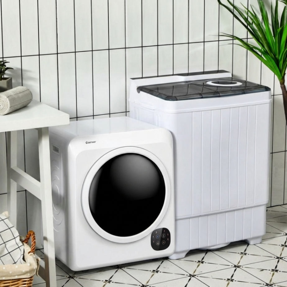 Compact washer and dryer laundry combo featuring a portable semi-automatic washer, perfect for efficient small space.