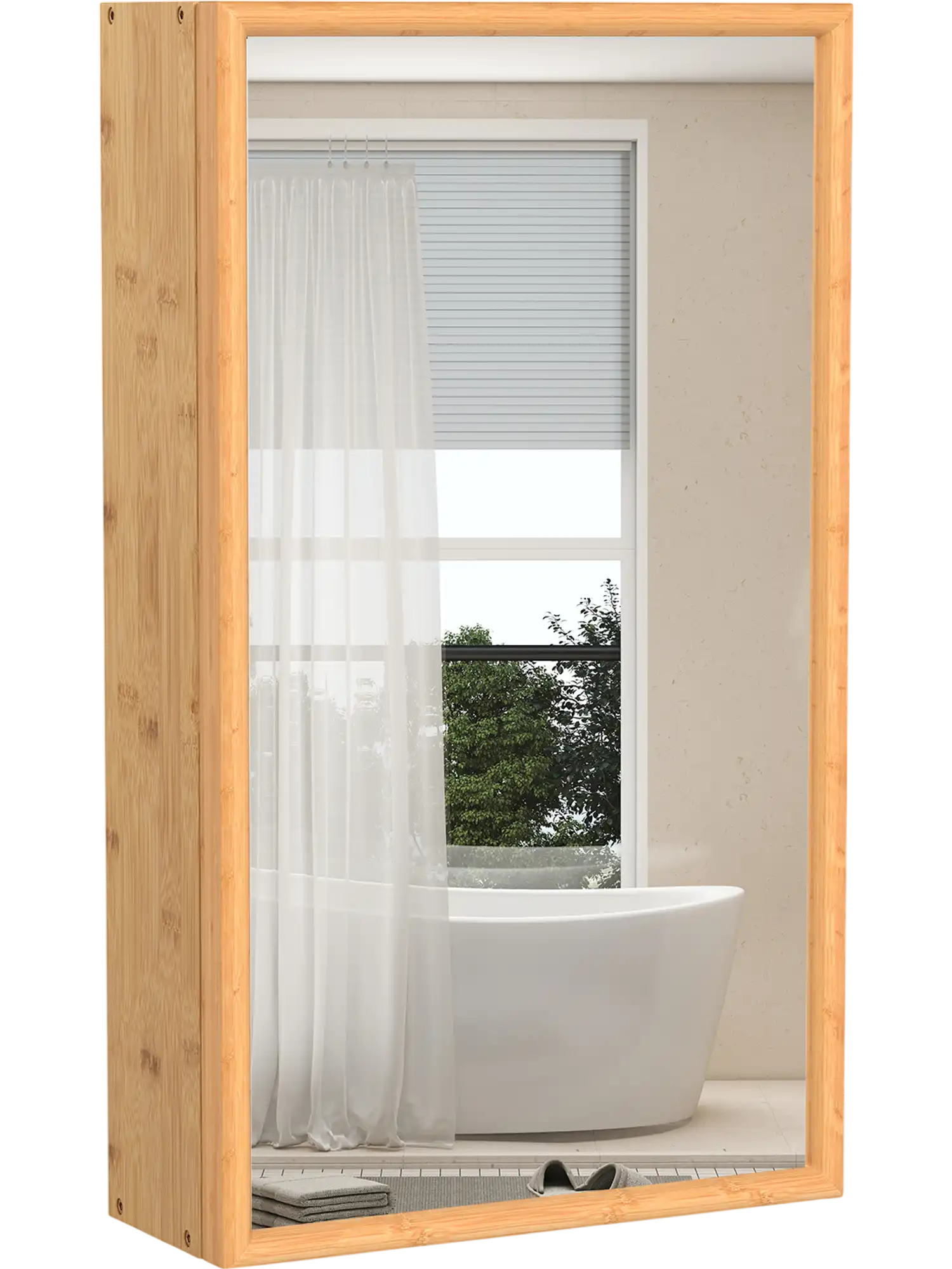 Costway Bamboo Medicine Cabinet Mirror Door Removable Shelves 40422342 New