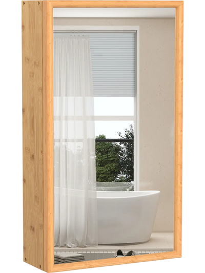 Costway Bamboo Medicine Cabinet Mirror Door Removable Shelves 40422342 New
