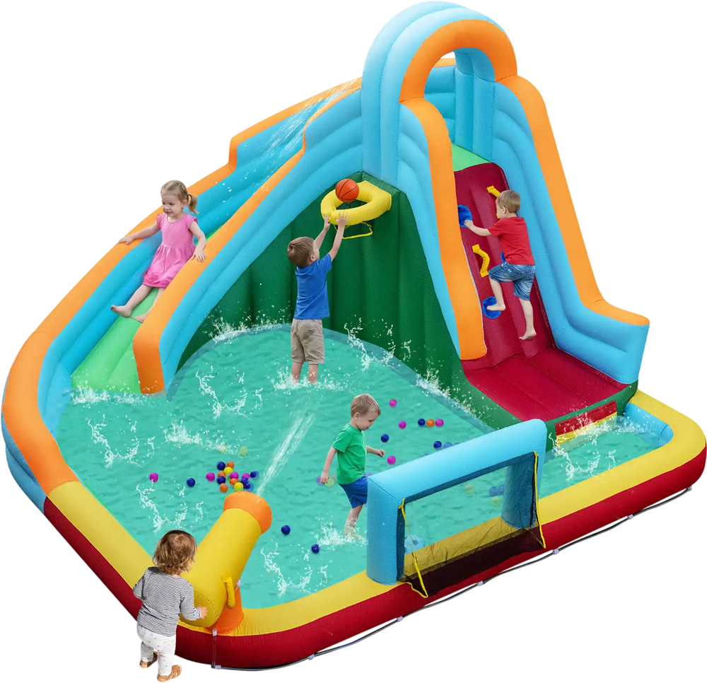 Inflatable Water Slide Park 6-in-1 Giant Bounce House without Blower