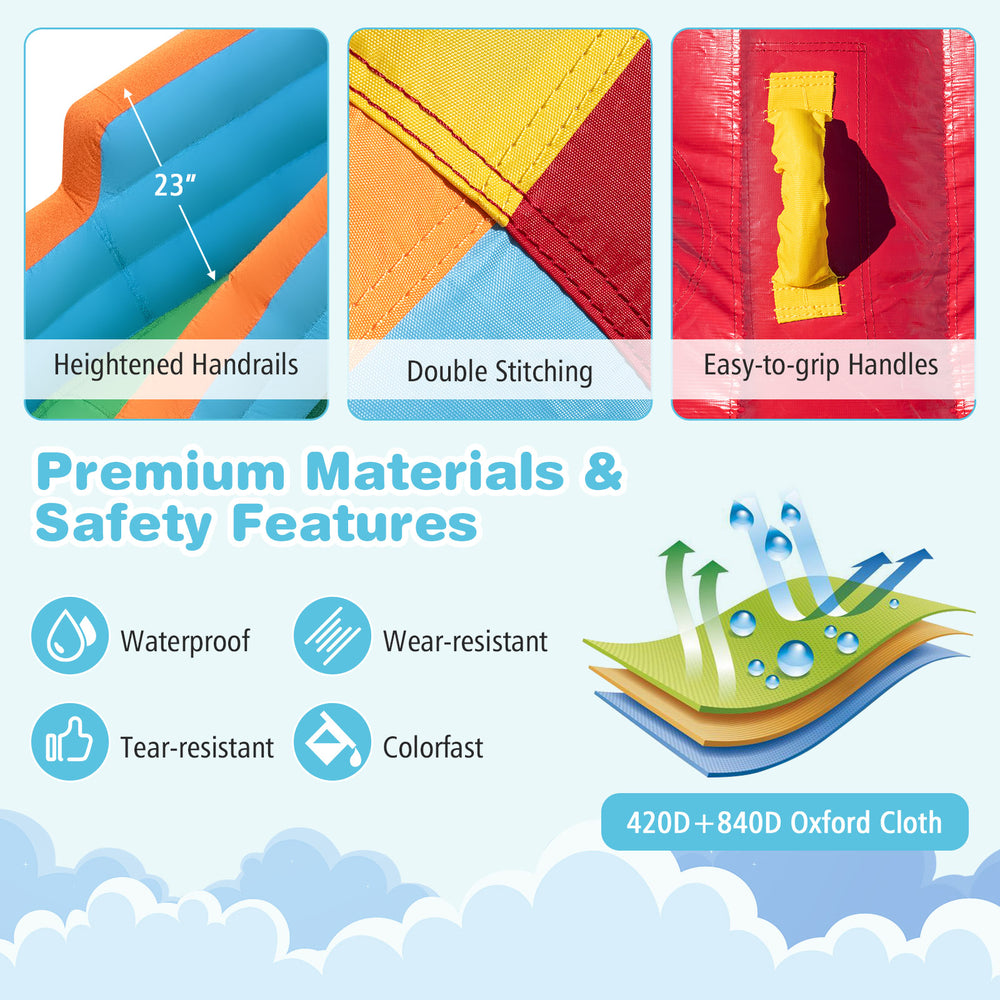 Close-up of the Inflatable Water Slide Park's 420D+840D Oxford cloth, showcasing double stitching and heightened.