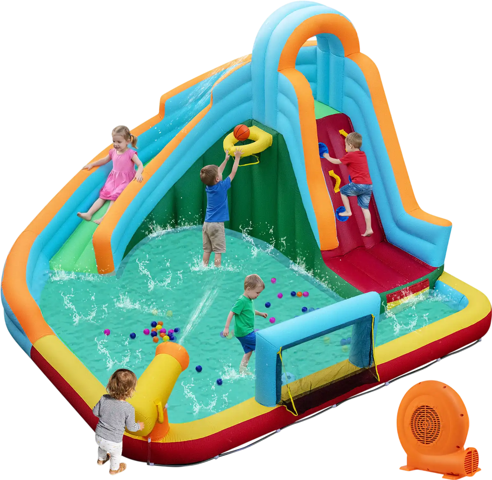 6-in-1 Inflatable Water Slide Park with 750W Blower for Yard