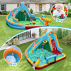 6-in-1 inflatable water slide park featuring a climbing wall, splash pool, and water cannon for outdoor fun.