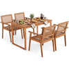 5-piece acacia wood dining set with rattan chairs, perfect for outdoor dining on patios or balconies.