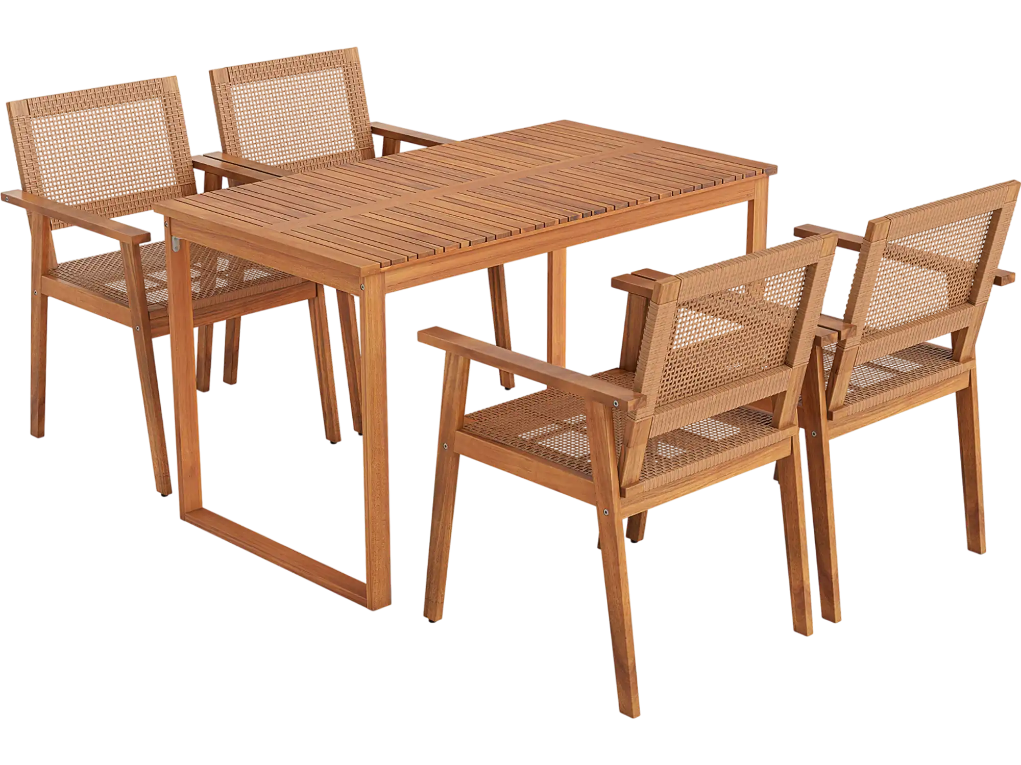 Costway 5-Pc Acacia Wood Outdoor Patio Dining Set Table & Rattan Chairs for 4 35246305 New