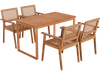 5 Pieces Acacia Wood Dining Set with Outdoor Table and Rattan Chairs for 4 Persons