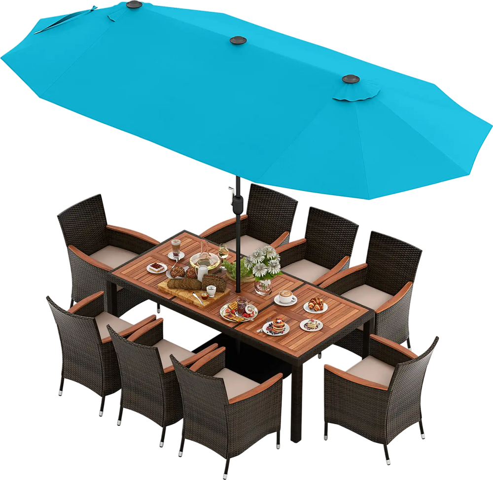Costway 11-Pc Patio Dining Set w/ 15' Double-Sided Umbrella & 8 Stacka – FactoryPure