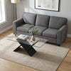 Modern 3-seat teddy velvet sofa with a 47-inch glass coffee table, perfect for stylish living room relaxation.