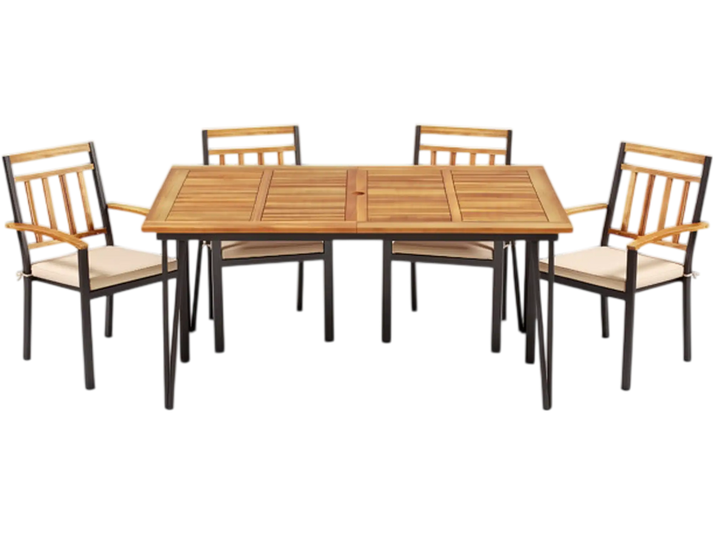 63 Inch Outdoor Dining Table & Set of 4 Patio Dining Chairs
