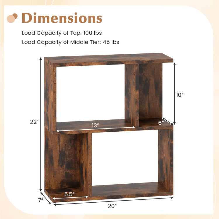 3-tier display bookshelf with a rustic finish, measuring 22" high, perfect for organizing in small living spaces.
