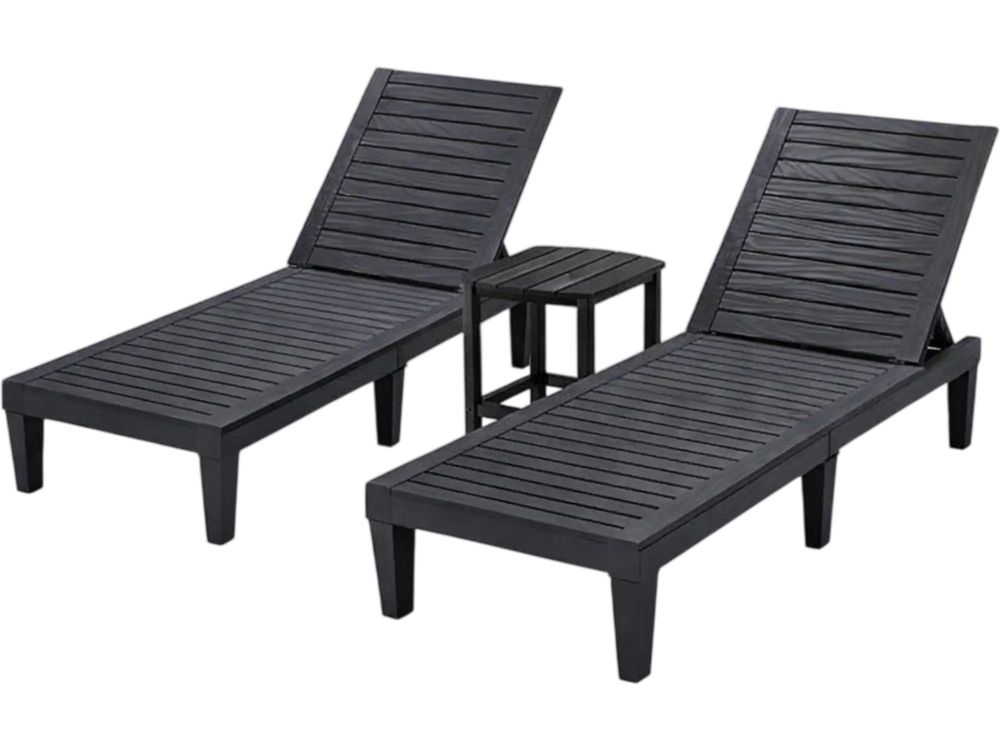 3-Piece Outdoor Adjustable Chaise Lounge Set with 2 Recliners and 1 Side Table for Garden Backyard