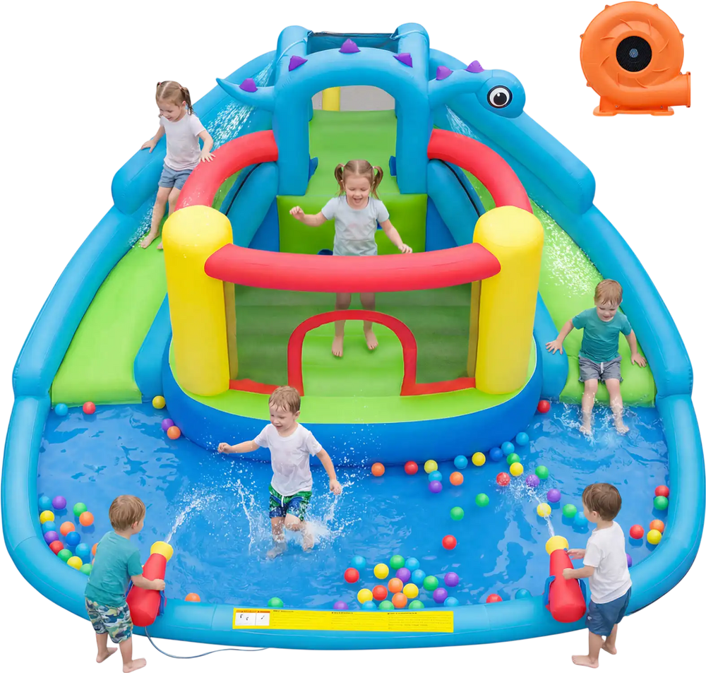 Dinosaur-themed Kids Inflatable Bounce House with 860W Air Blower