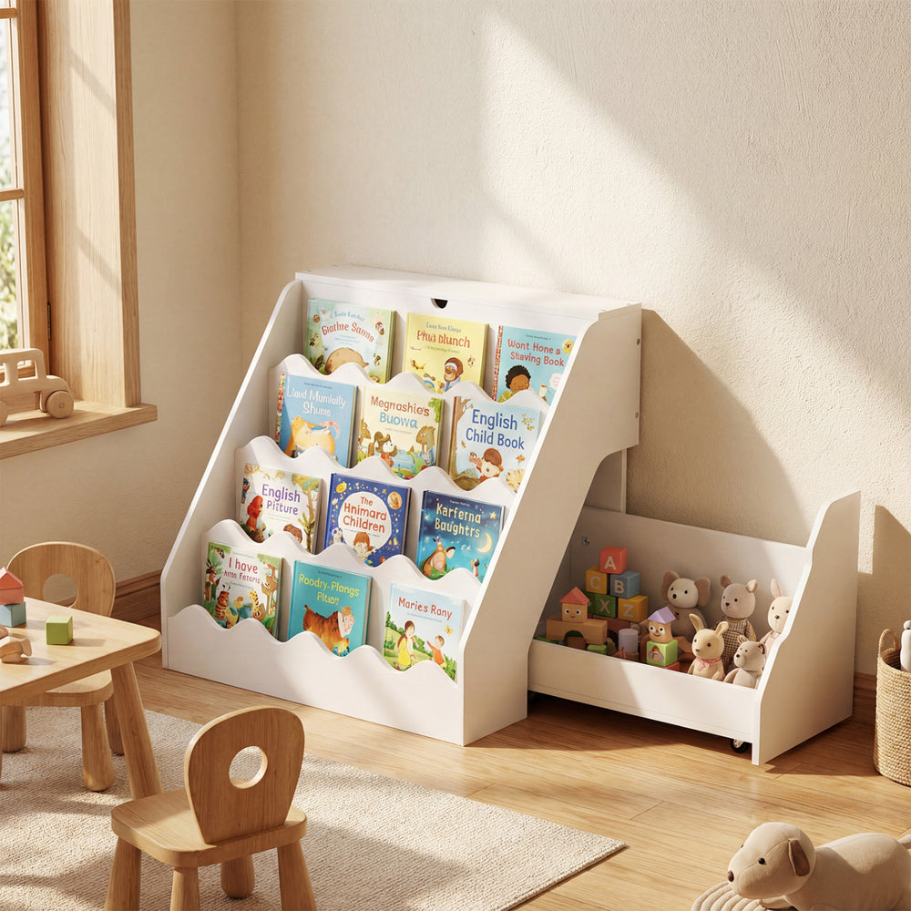 2-In-1 Kids Bookshelf & Toy Storage Organizer-White - Gallery View 1 of 11