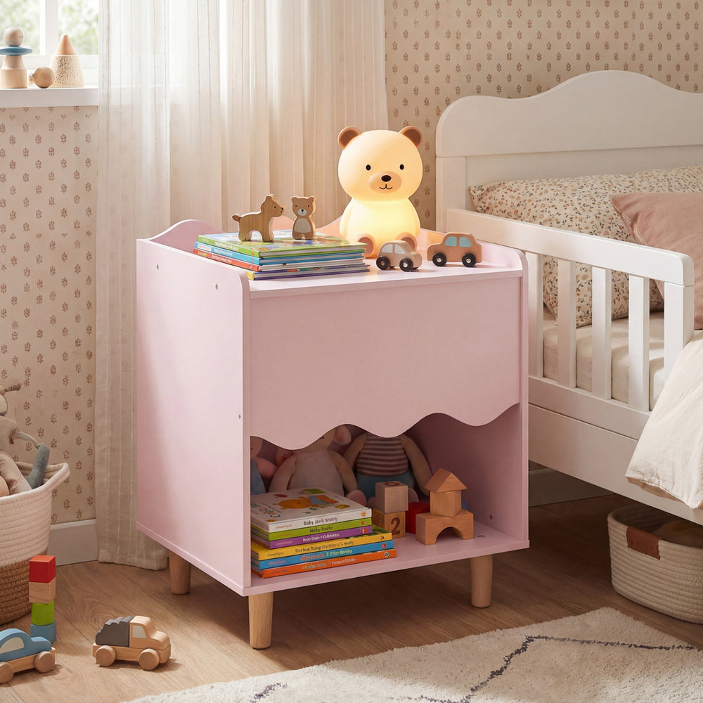 Toddler Scalloped Side Table with Wide Top & Open Compartment-Pink - Gallery View 1 of 10