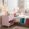 Toddler scalloped side table in pink with wide top and open compartment, perfect for kids' bedrooms and storage.