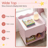 Toddler scalloped side table in pink with wide top, open compartment, and sturdy rubber wood legs for kids' storage.