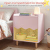 Toddler scalloped side table in pink with open compartment for storage, perfect as a kids nightstand or side table.