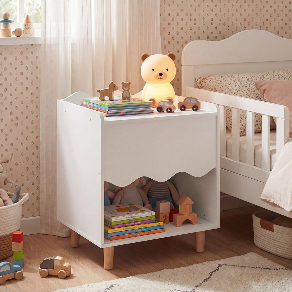 Toddler Scalloped Side Table with Wide Top & Open Compartment-White - Gallery View 1 of 10