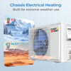 Mini split air conditioner with heat pump, featuring chassis electrical heating for extreme weather use and 4 in 1.