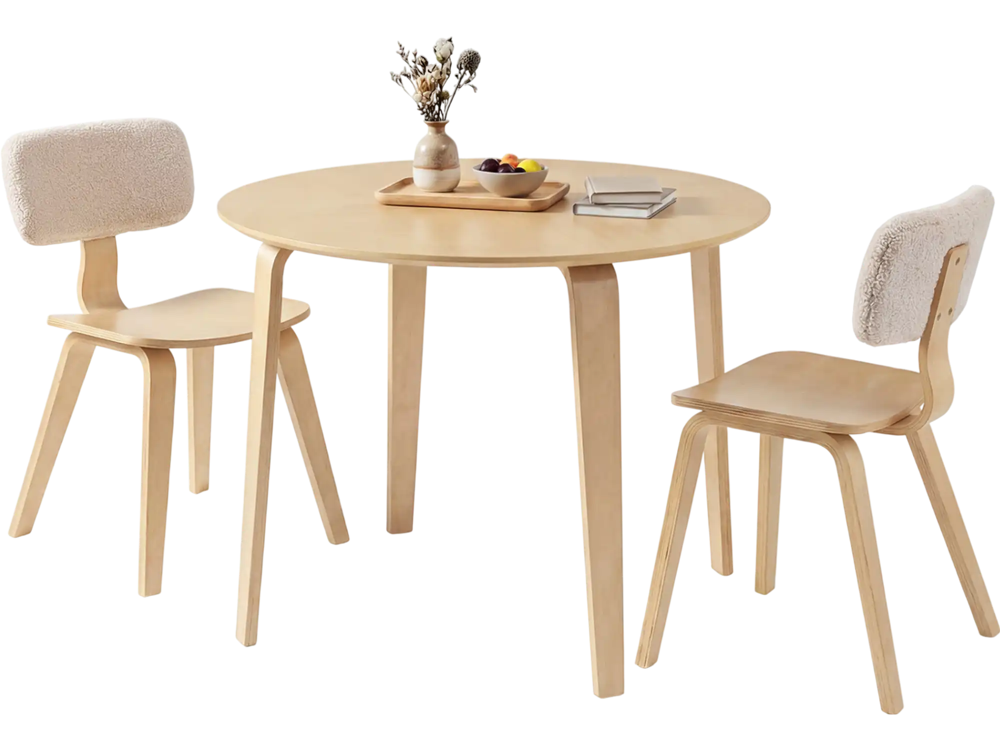 Costway 3-Pc Dining Table Set w/ 2 Padded Chairs Round Rubber Wood Table 70895077 New