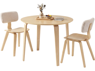 Costway 3-Pc Dining Table Set w/ 2 Padded Chairs Round Rubber Wood Table 70895077 New