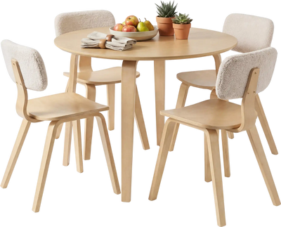 Costway 5-Piece Round Dining Table Set w/ 4 Padded Chairs Rubber Wood 91917551 New