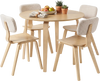 5-piece dining table set featuring a natural rubber wood table and 4 padded chairs, perfect for kitchen or dining room.