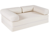 Beige 4-in-1 convertible folding sofa bed viewed from the side, featuring plush corduroy fabric for luxurious lounging.