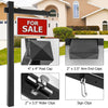 Black vinyl real estate yard sign post with 72" height, 36" arm, and stainless steel clips for easy mounting.