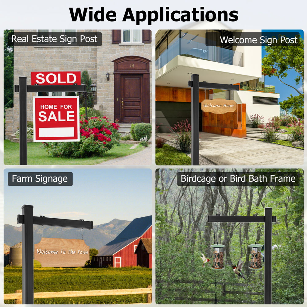 6-foot black vinyl UPVC real estate sign post with rigid steel stake, ideal for open house and home sale displays.
