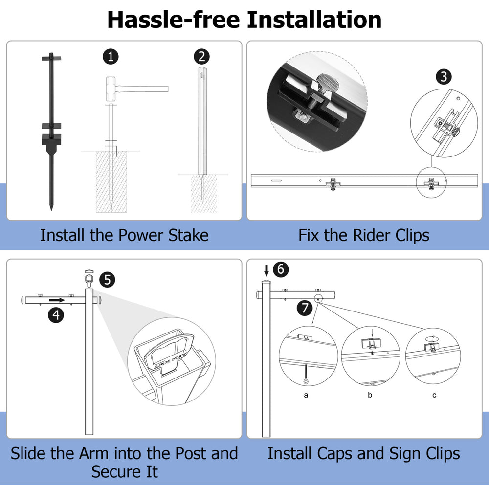 Set of 2 black vinyl UPVC real estate yard sign posts with rigid steel stakes for easy installation and weather.