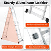 Folding aluminum ladder with anti-slip rungs, stable triangle structure, and safe locking hinge for versatile use.