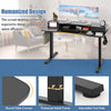 Electric height adjustable standing desk with ergonomic drafting chair, featuring storage drawers and curved desktop.