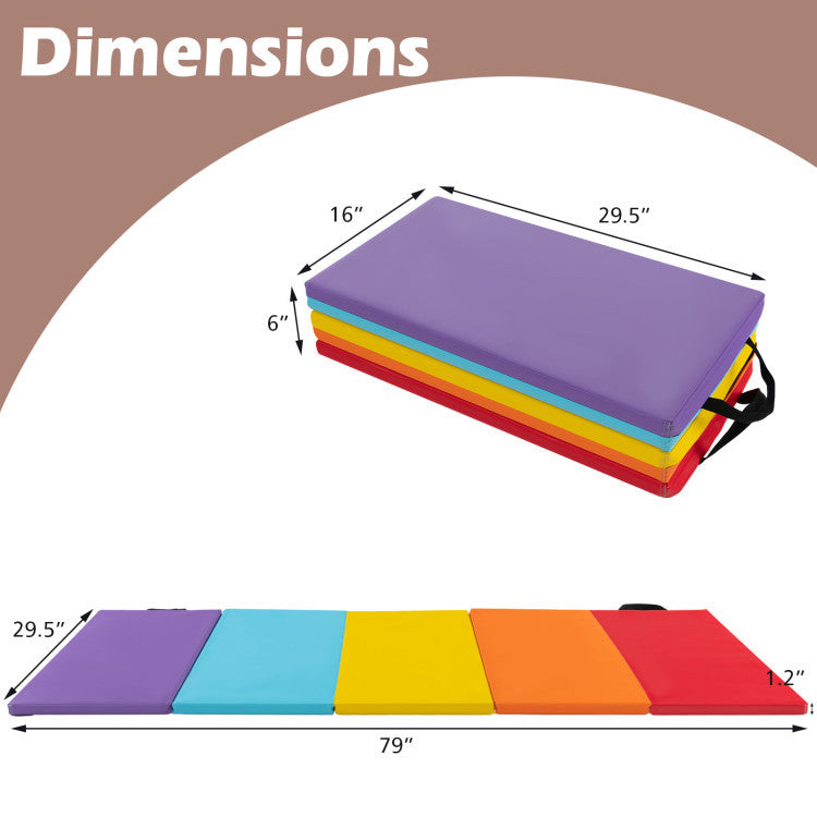 5-panel folding gymnastics mat in multiple colors, featuring high-density foam and waterproof PU leather for versatile.