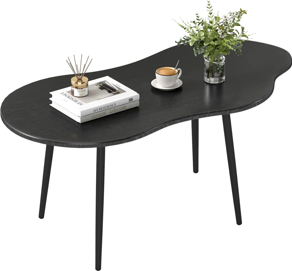 Cloud shape coffee table with a black metal frame, featuring a wide tabletop for living room or office use.